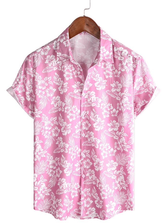Cotton Summer Short Sleeve Shirt for Men in Pink