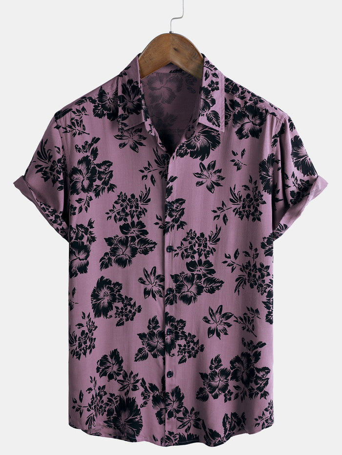 Vacation Tropical Floral Print Short Sleeve Shirt
