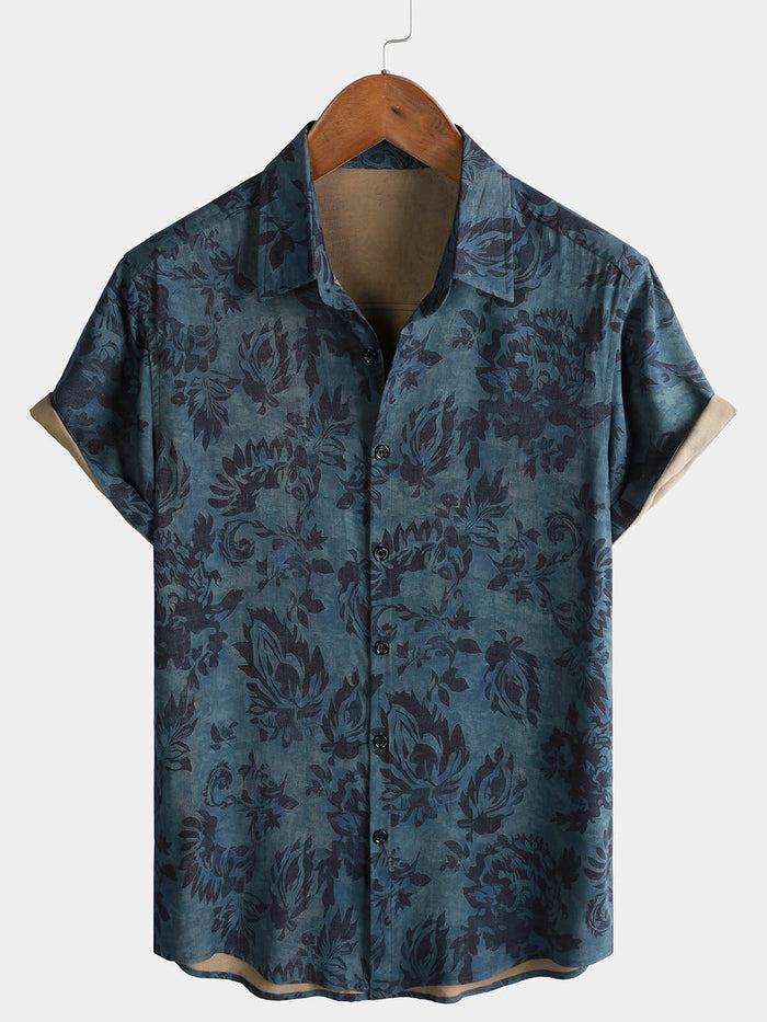 Vintage Bohemian Floral Print Short Sleeve Shirt