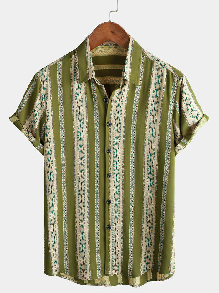 Vintage 70s Retro Short Sleeve Shirt with Aztec Print