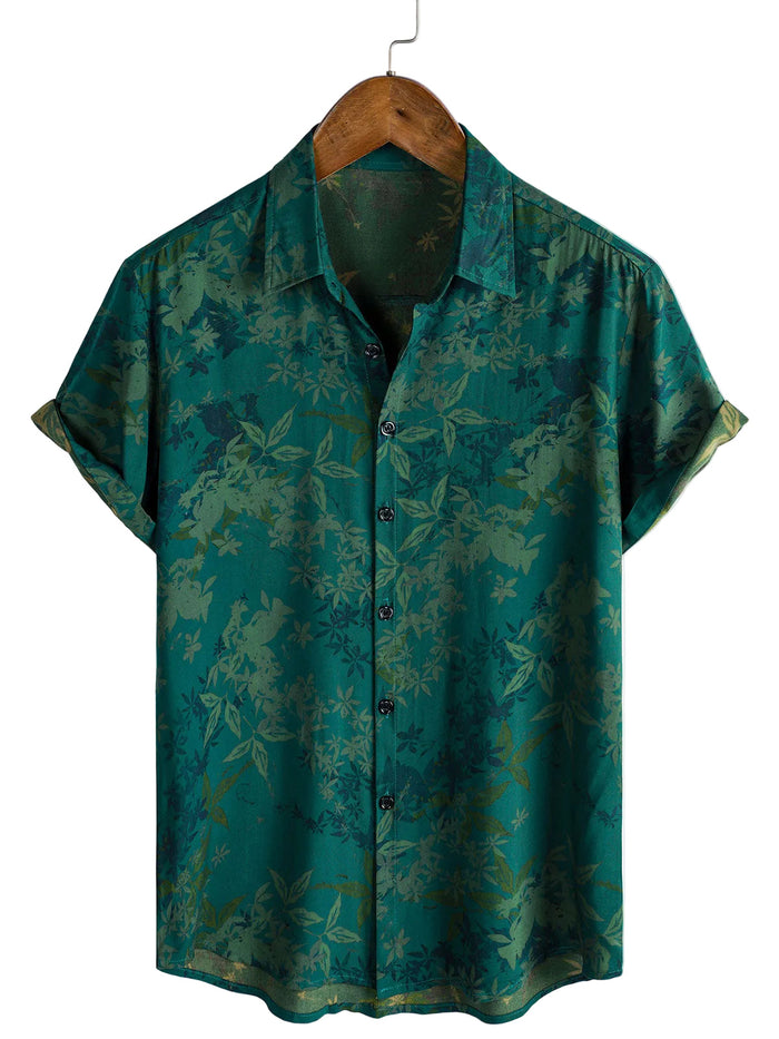Men's Shirt Short Sleeve Floral Pattern Cotton, Breathable for Vacation