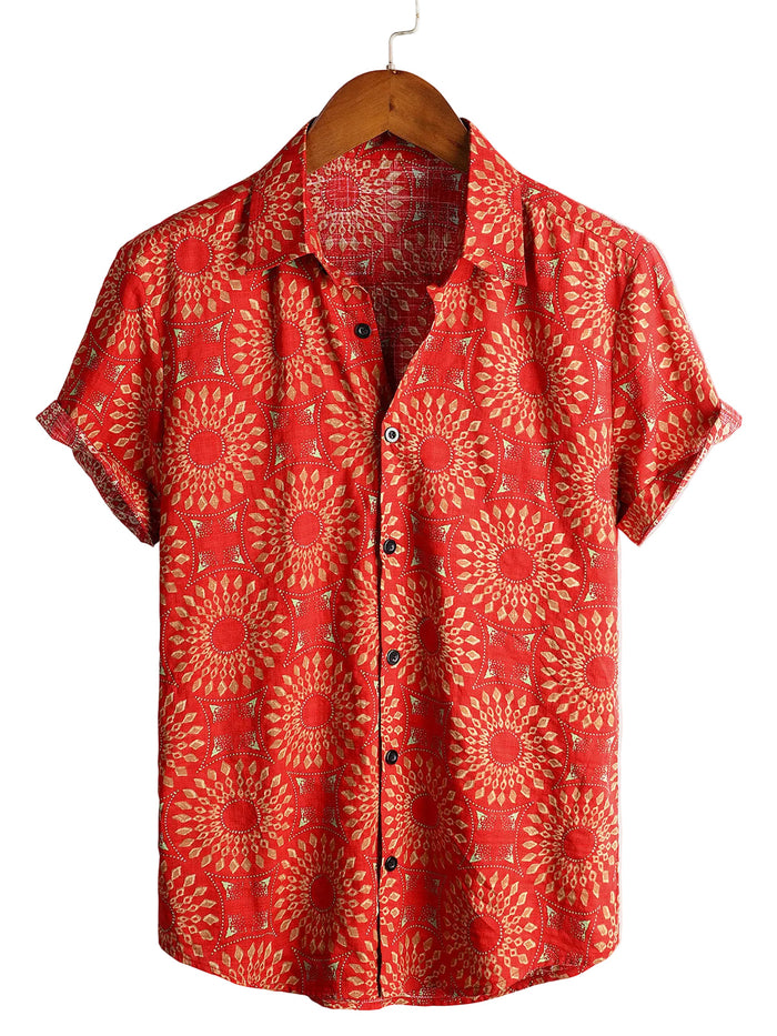 Men's Hawaiian Boho Vintage Cotton Shirt with Short Sleeve from the 70s