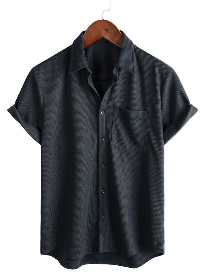 Summer Cotton Short Sleeve Button-Up Shirt for Men, Casual Style, Loose Fit, Beach