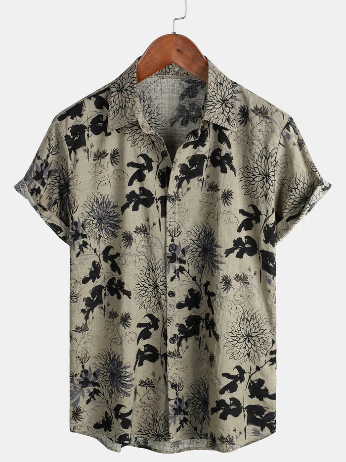 Short-Sleeve Retro Floral Print Shirt