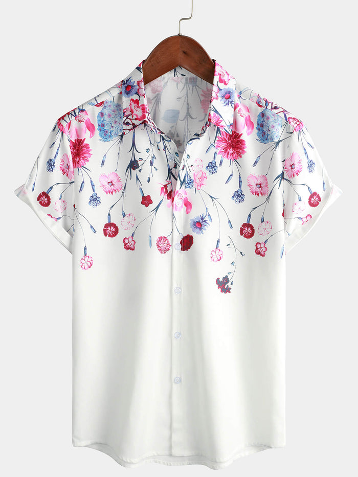 Floral Print Button-Up Short-Sleeve Summer Cruise Shirt