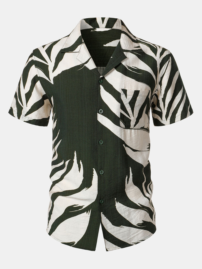 Vacation Tropical Print Pocket Short Sleeve Shirt