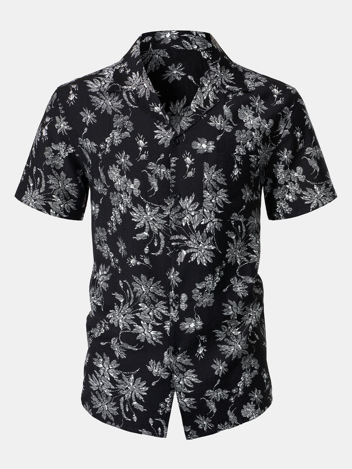 Hawaiian Black Tropical Floral Print Casual Shirt