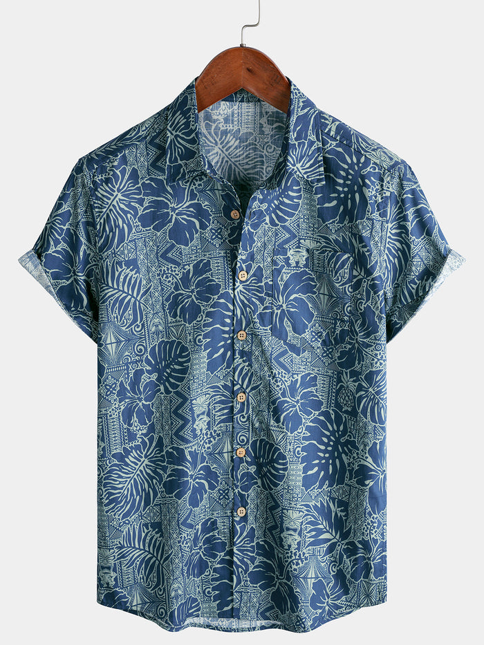 Botanical Tropical Print Breathable Short Sleeve Shirt