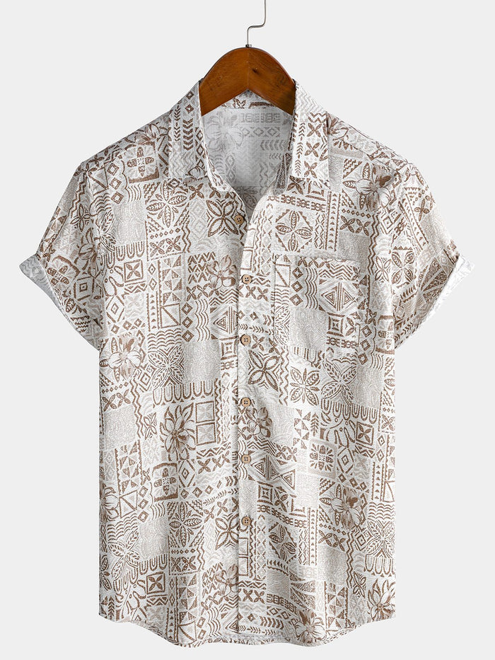 Bohemian Retro Resort Geometric Short Sleeve Shirt