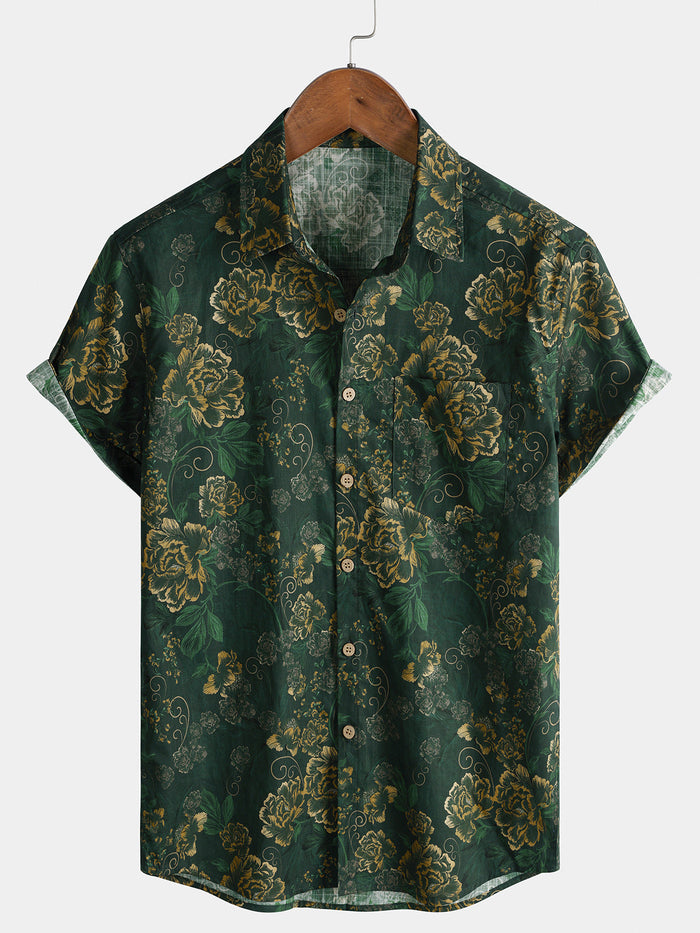Green and Gold Vintage Botanical Shirt