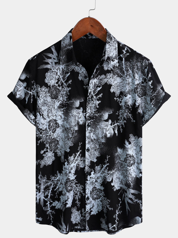 Vintage Floral Button-Up Short-Sleeve Shirt