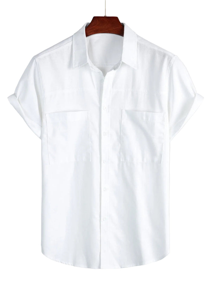 Men's Cotton Short-Sleeve Shirt with Chest Pockets