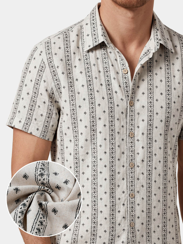 Textured Bohemian Striped Short-Sleeve Summer Shirt