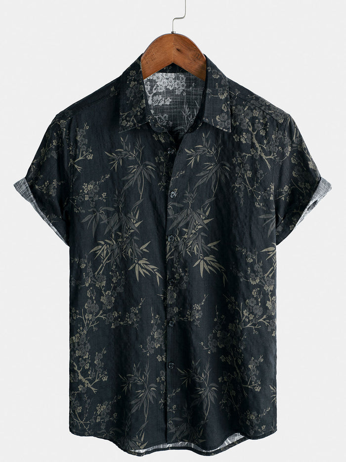 Elegant Casual Short-Sleeve Retro Floral Print Shirt