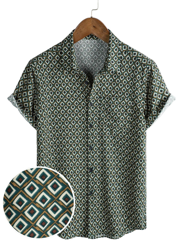 Casual Shirt with Short Sleeves, Geometric Pattern for Men