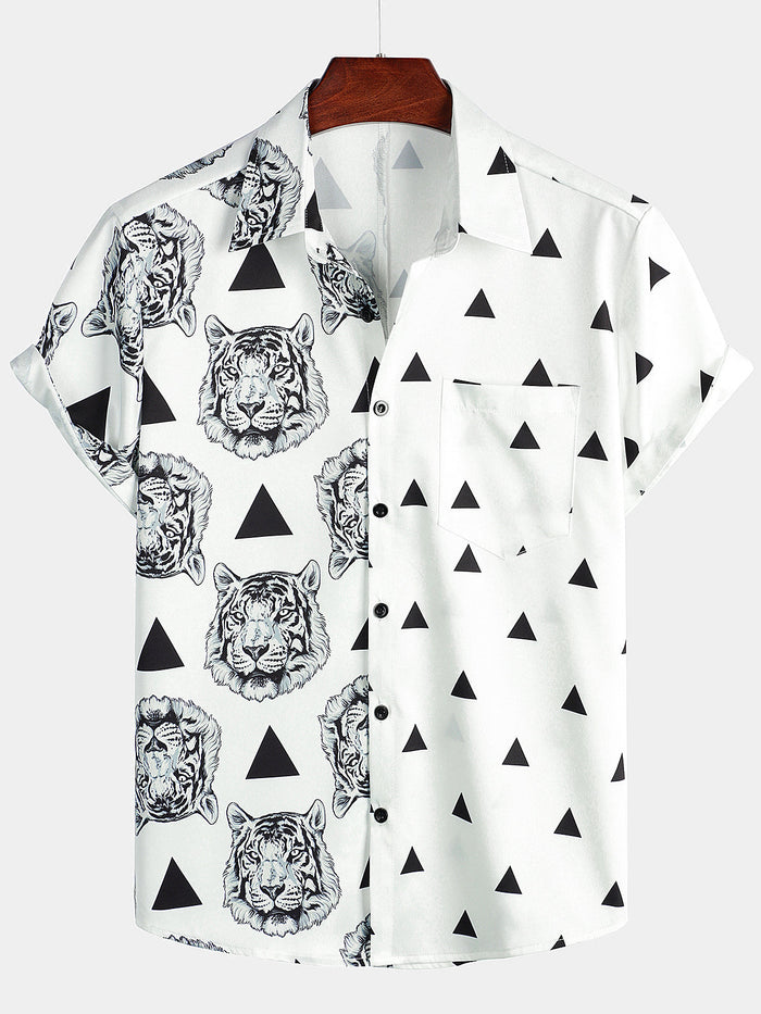 Hawaiian Tiger Print Short-Sleeve Summer Shirt