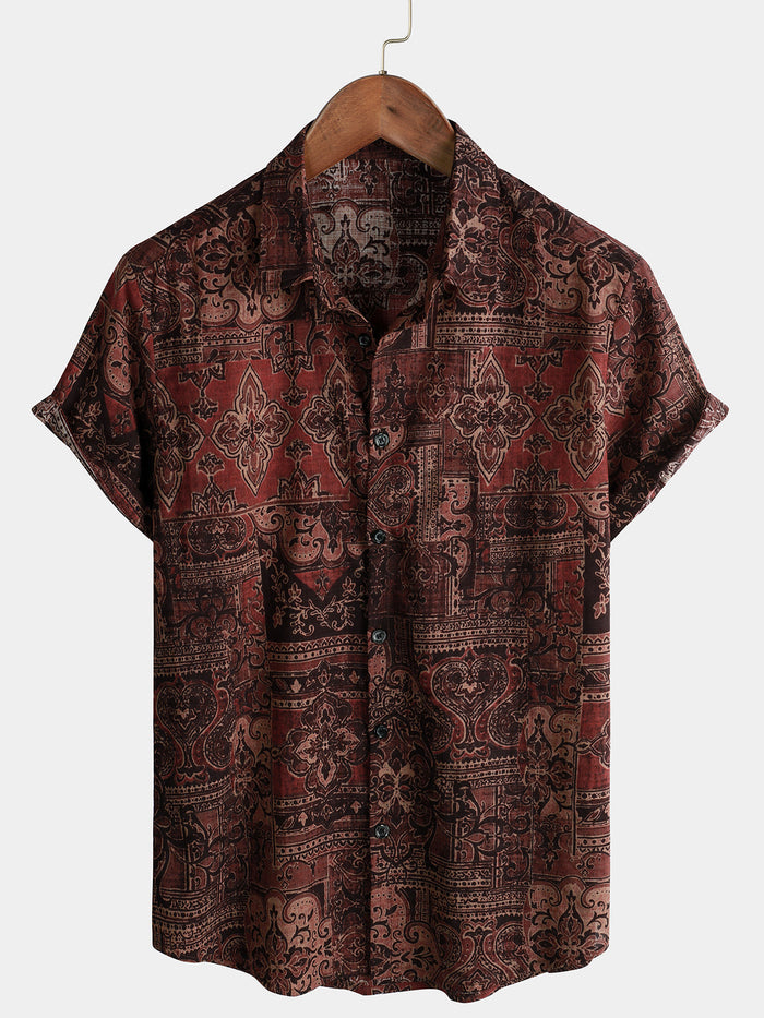 Retro Paisley Print Short-Sleeve Shirt