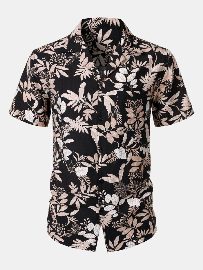 Summer Beach Tropical Leaves Print Short Sleeve Shirt