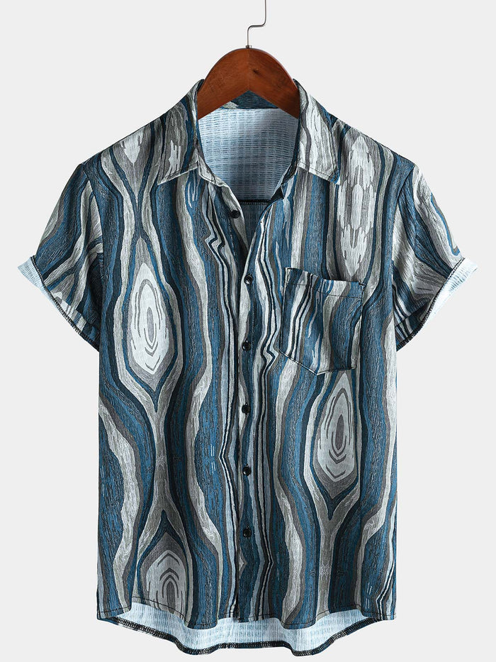 Short-Sleeve Summer Shirt, Retro Geometric Pattern