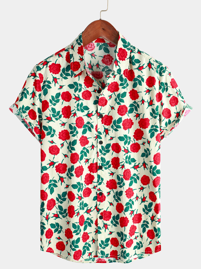 Pink Print Breathable Short-Sleeve Summer Shirt