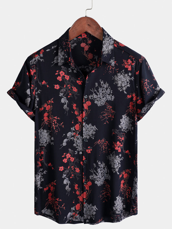 Elegant Floral Shirt, Short Sleeves