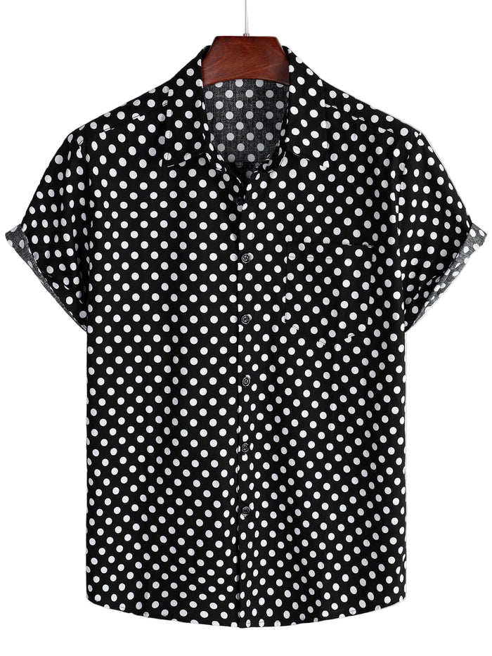 Men's Summer Short-Sleeve Shirt with Black Dots