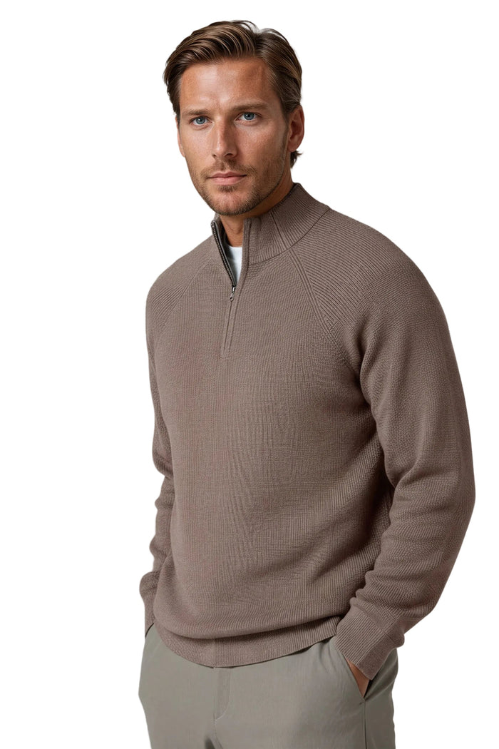Men's Half-Zip Sweater with Collar – Taupe Brown