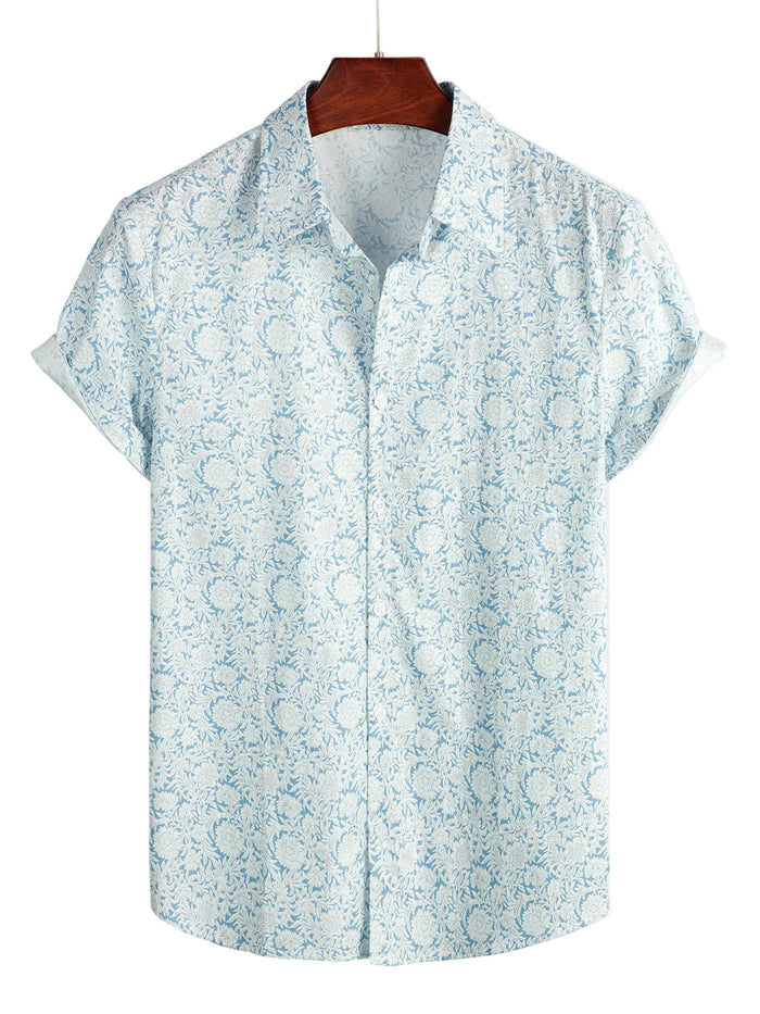 Cotton Casual Shirt with Floral Pattern for Men