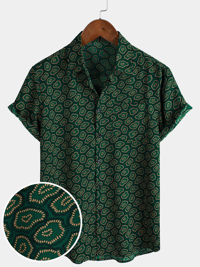 Short-Sleeve Shirt with Green Abstract Pattern Pocket