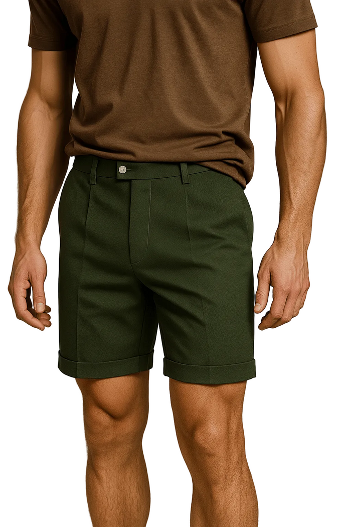 Men's Pleated Shorts with Pockets – Green and Versatile