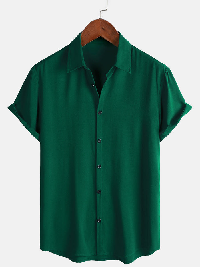 Casual Green Solid Color Summer Shirt