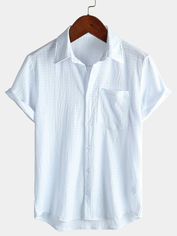 Casual Short-Sleeve Summer Shirt with Pockets, Solid Color