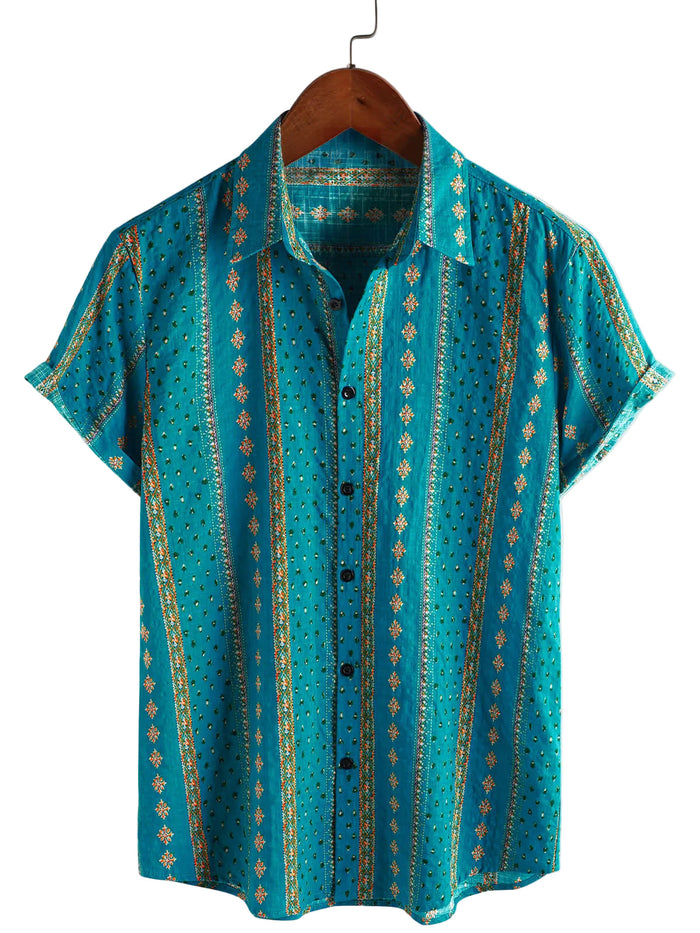 Men's 1970s Vintage-Style Short-Sleeve Shirt with Stripes