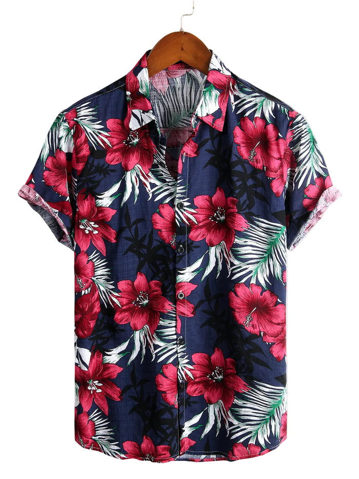 Men's Floral Cotton Short-Sleeve Shirt