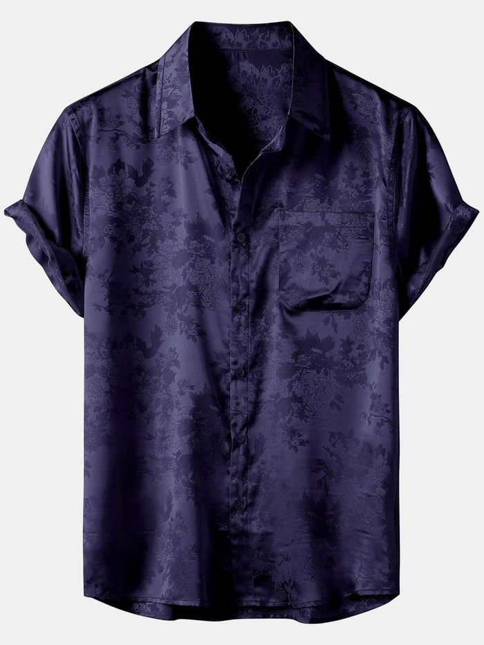 Short-Sleeve Shirt with Pockets and Floral Jacquard