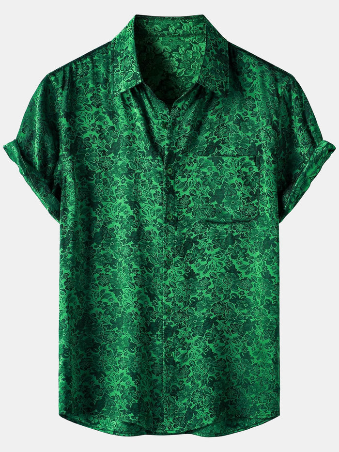 Jacquard Short-Sleeve Shirt with Floral Print