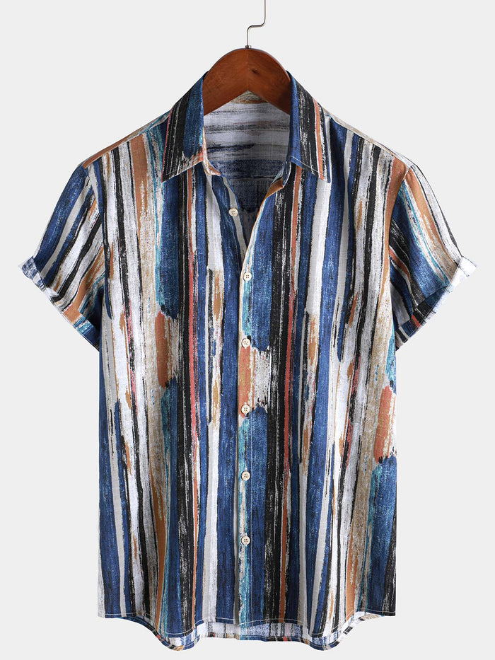 Striped Hawaiian Short-Sleeve Summer Shirt