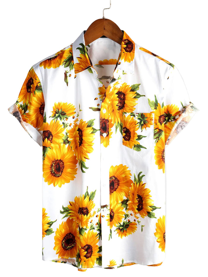 Cotton Short Sleeve Shirt for Men with Sunflower Pocket