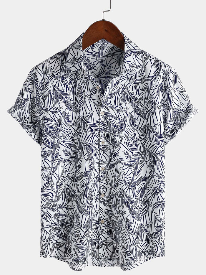 Tropical Blue Short-Sleeve Button-Up Summer Shirt