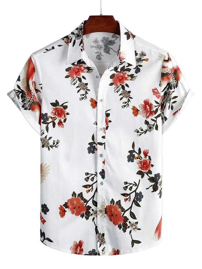 Men's Shirt with Floral Pattern and Short Sleeves