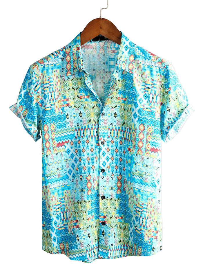Men's Hawaiian Boho Cotton Shirt with Short Sleeve