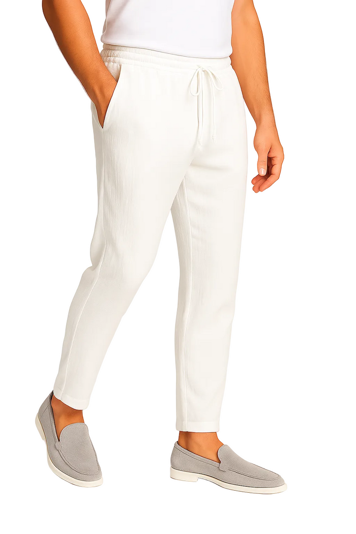 Men's Pants with Drawstring - White