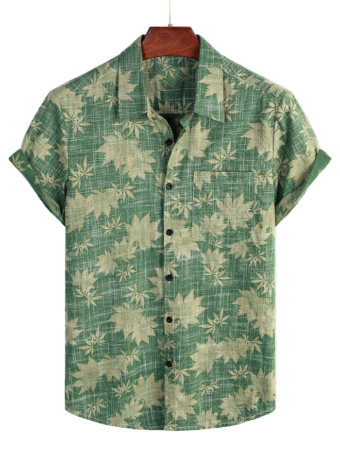 Retro Casual Cotton Hawaiian Shirt for Men with Pocket