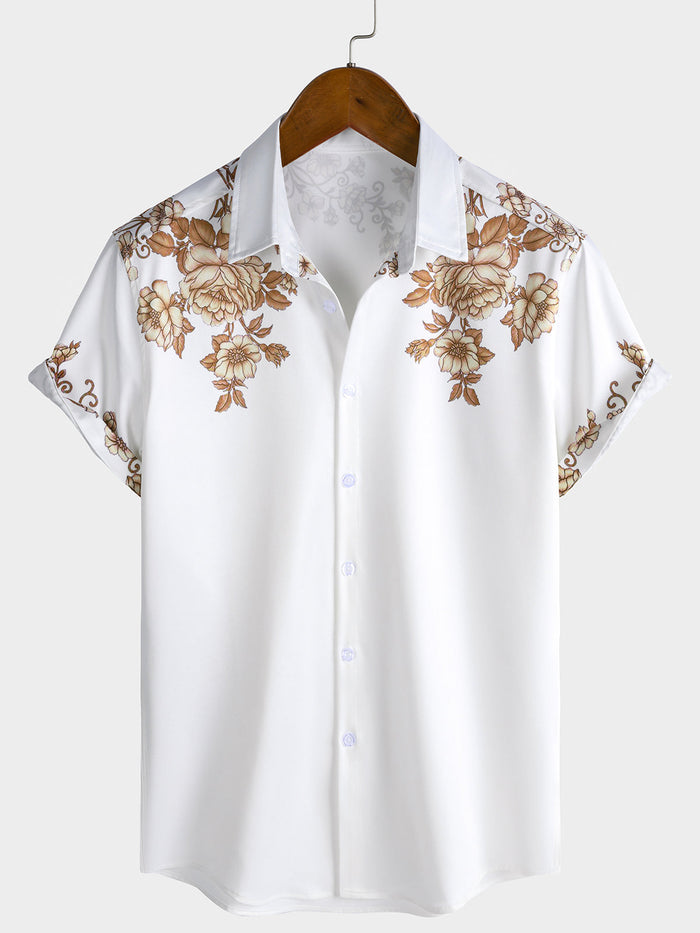 Hawaiian Floral Print Button Casual Collar Short Sleeve Shirt
