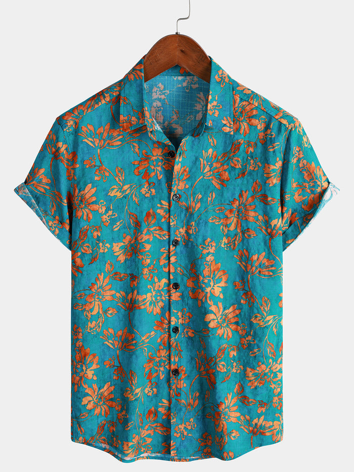 Soft and Breathable Retro Floral Pattern Short Sleeve Shirt