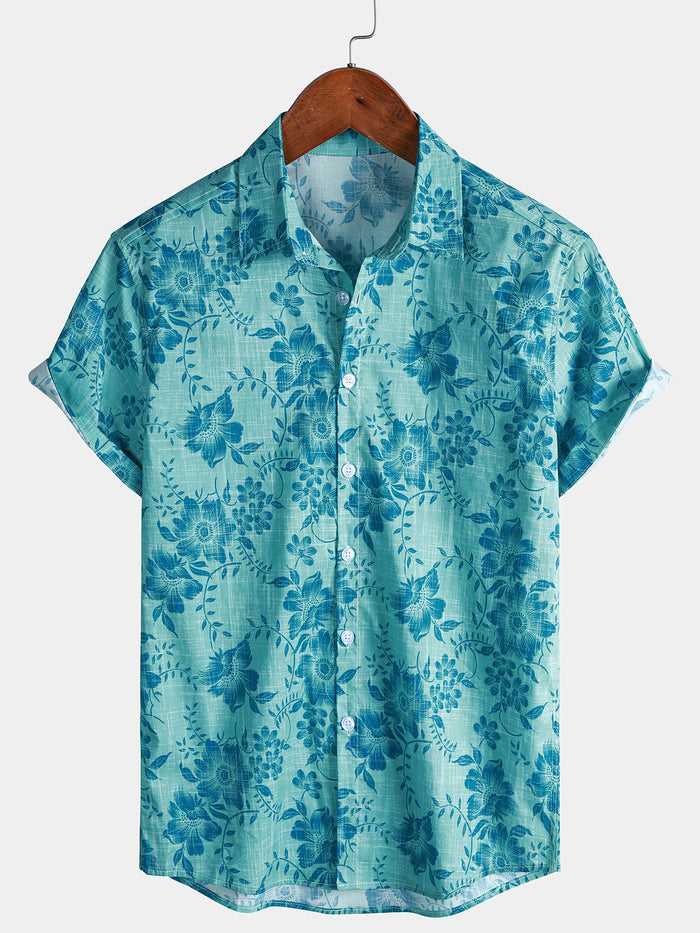 Vintage Hawaiian Floral Print Light Short Sleeve Shirt