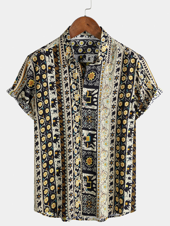 Vintage Tribal Beach Stripe Short Sleeve Shirt