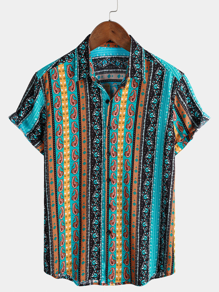 Vintage Paisley Stripe Short Sleeve Shirt