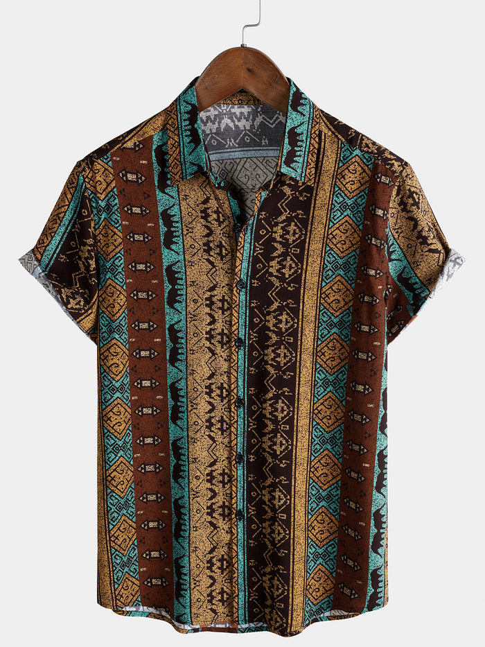 Tribal Geometric Vintage Short Sleeve Shirt