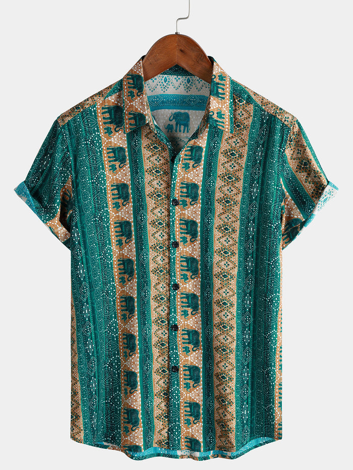 Elephant Bohemian Vintage Resort Short Sleeve Shirt